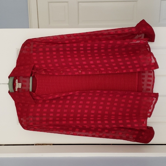 Notations Sheer Blouse and Matching Shell in red. Size M. - Picture 4 of 4